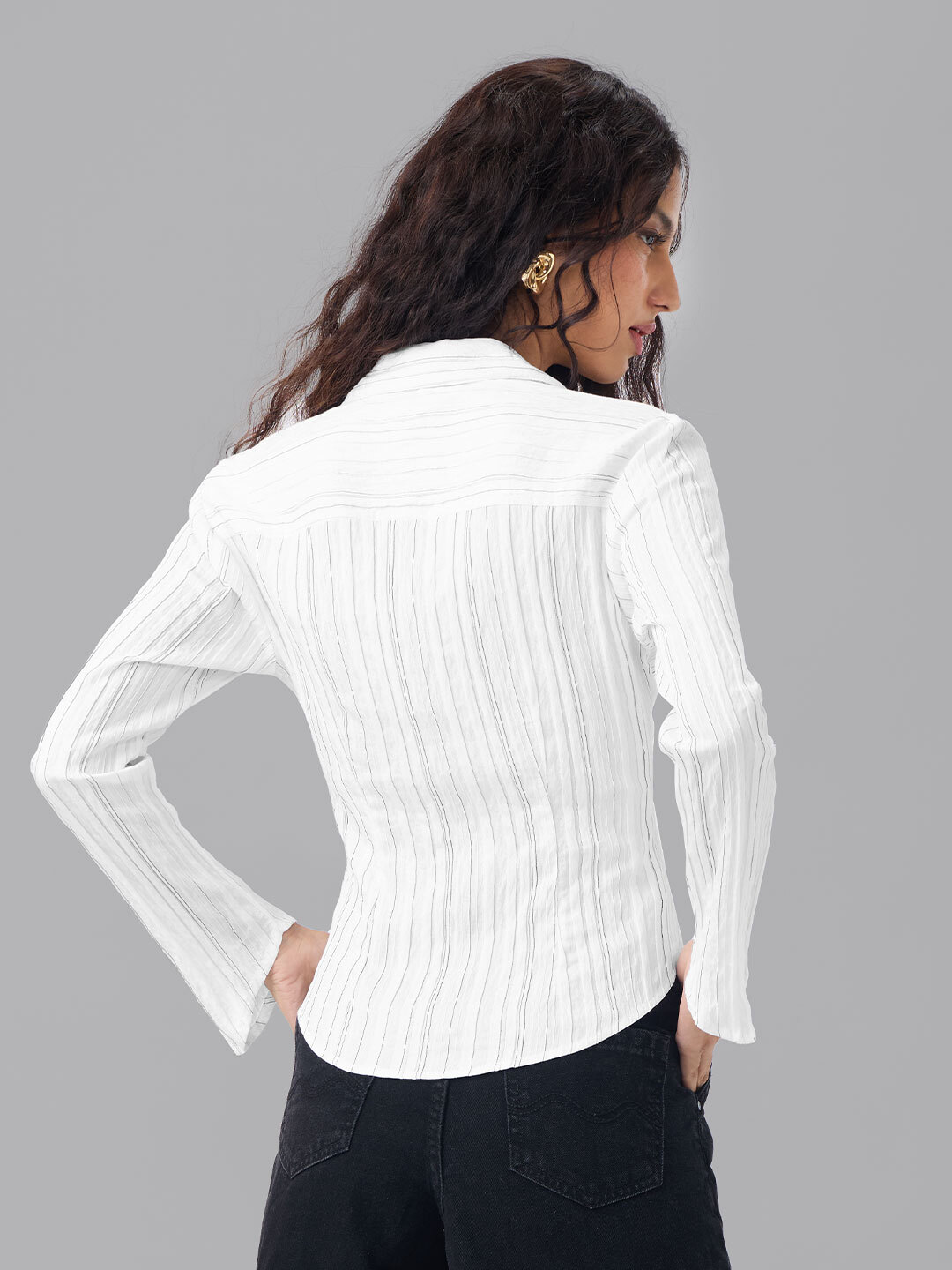 White Long Sleeve Zipper Shirt