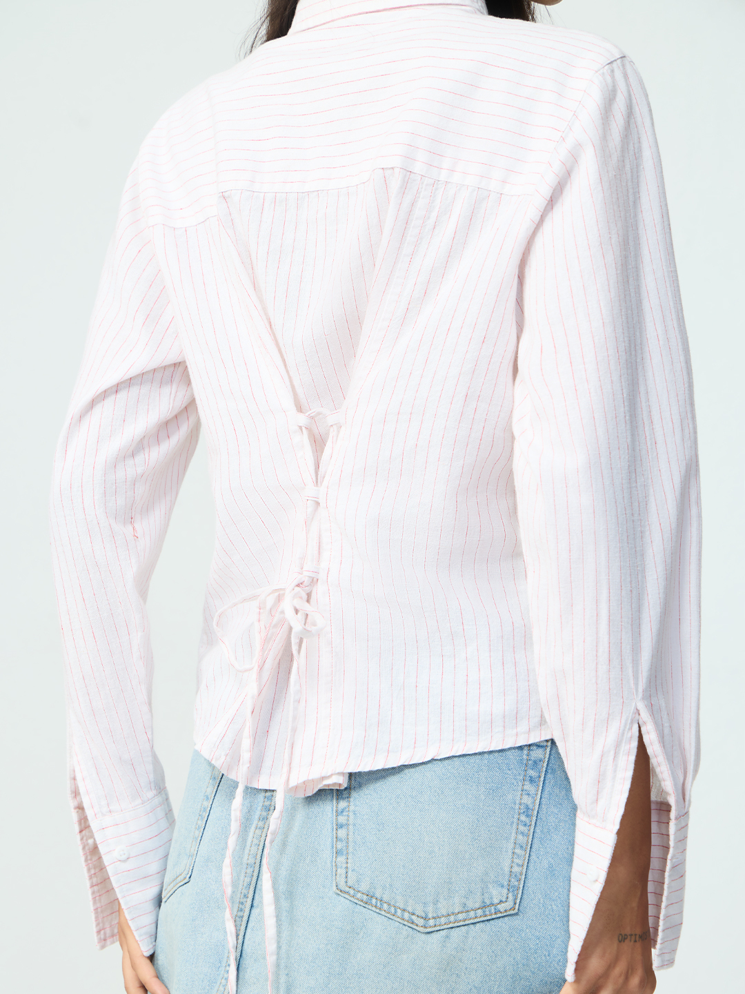 White Striped Linen Blend Long Sleeve Shirt