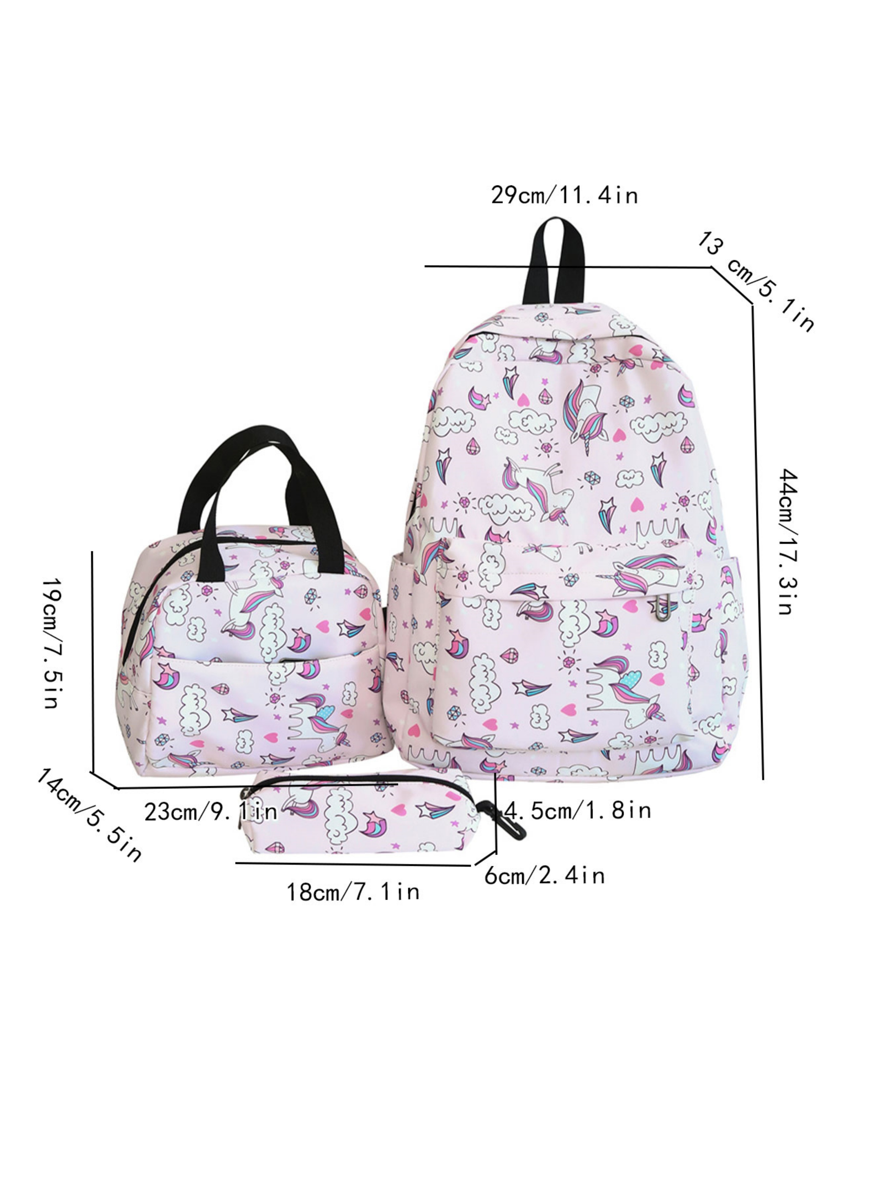 3Pcs Cartoon Print Nylon Backpack Set