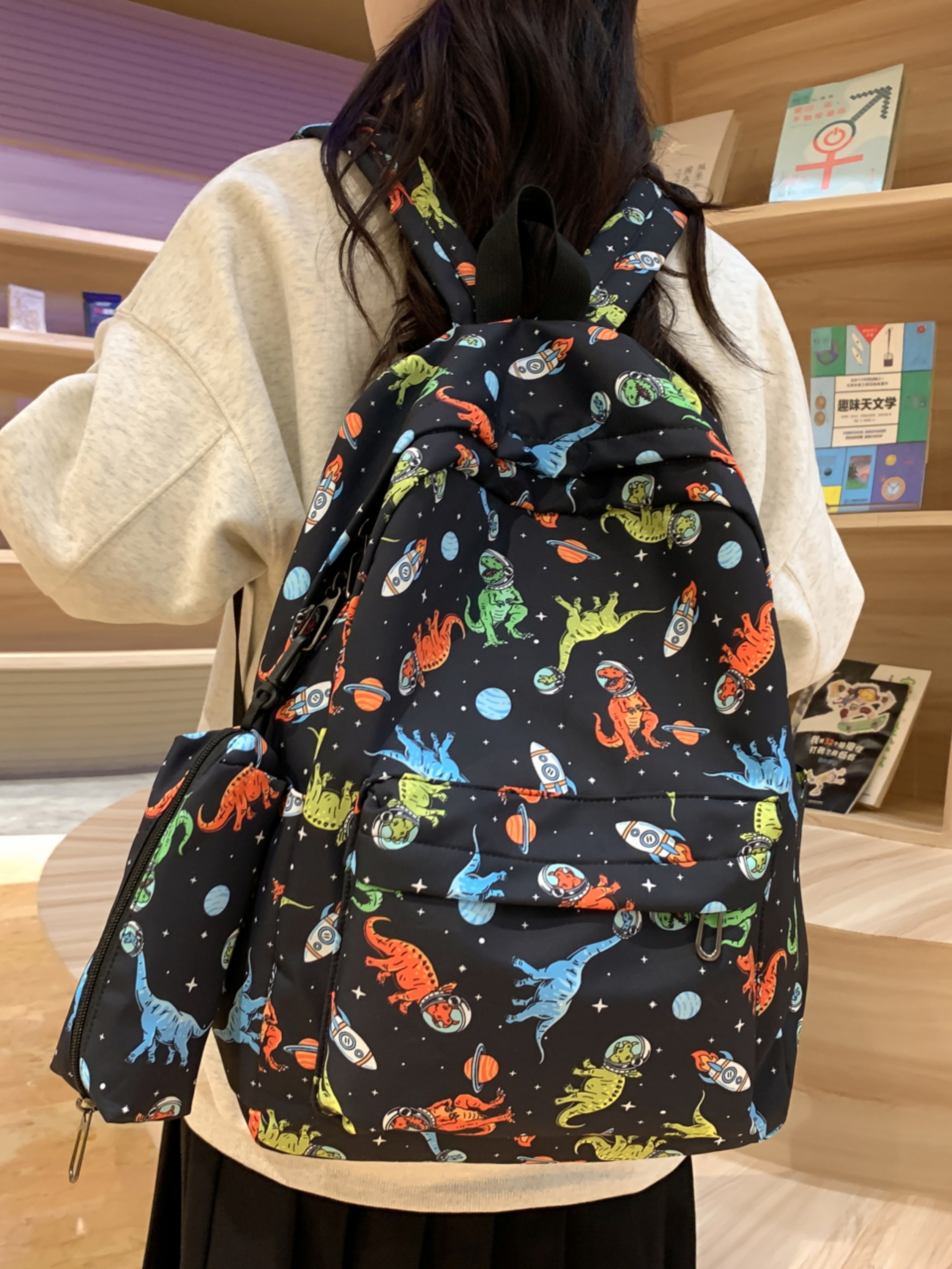 3Pcs Cartoon Print Nylon Backpack Set