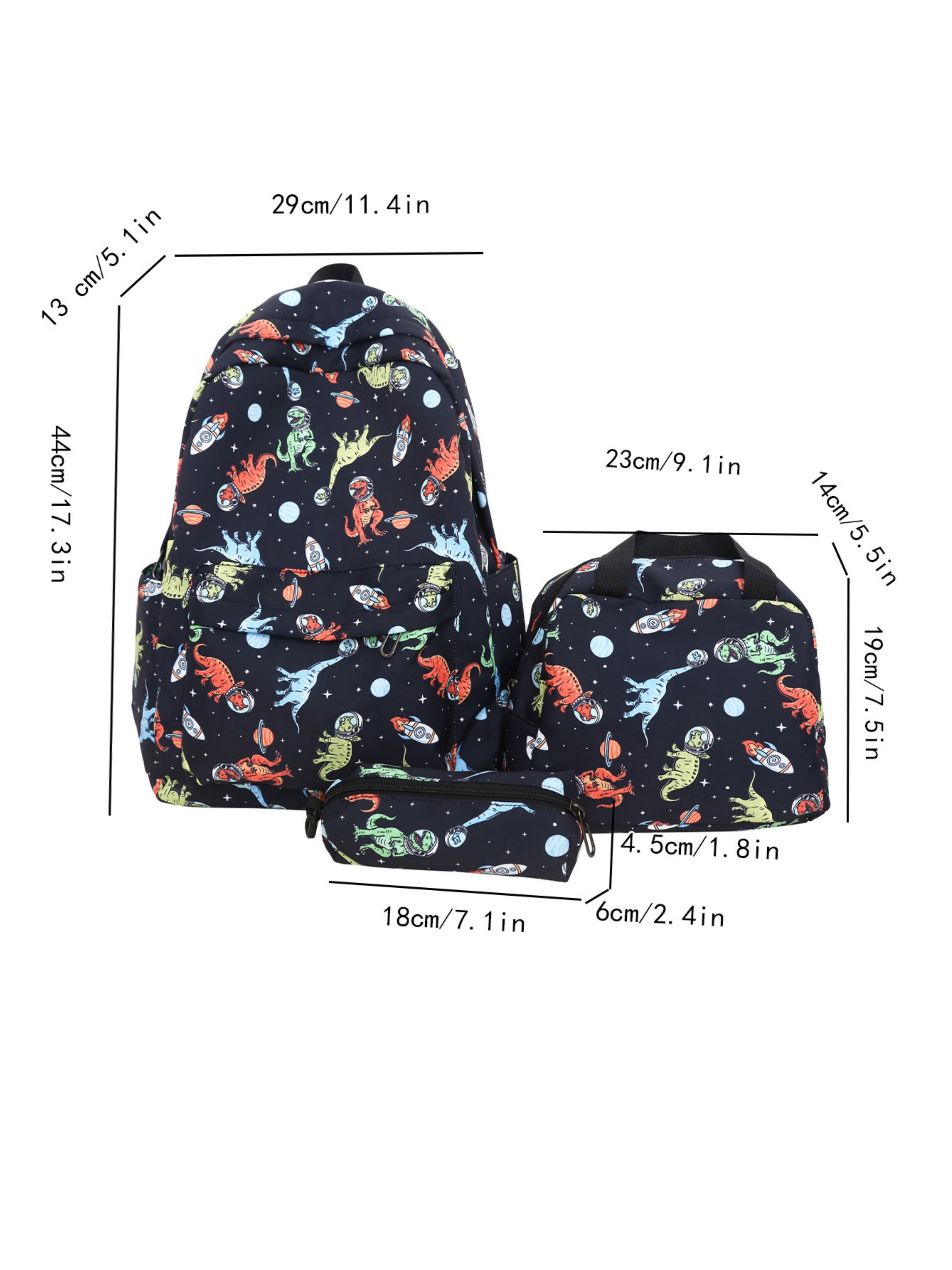 3Pcs Cartoon Print Nylon Backpack Set
