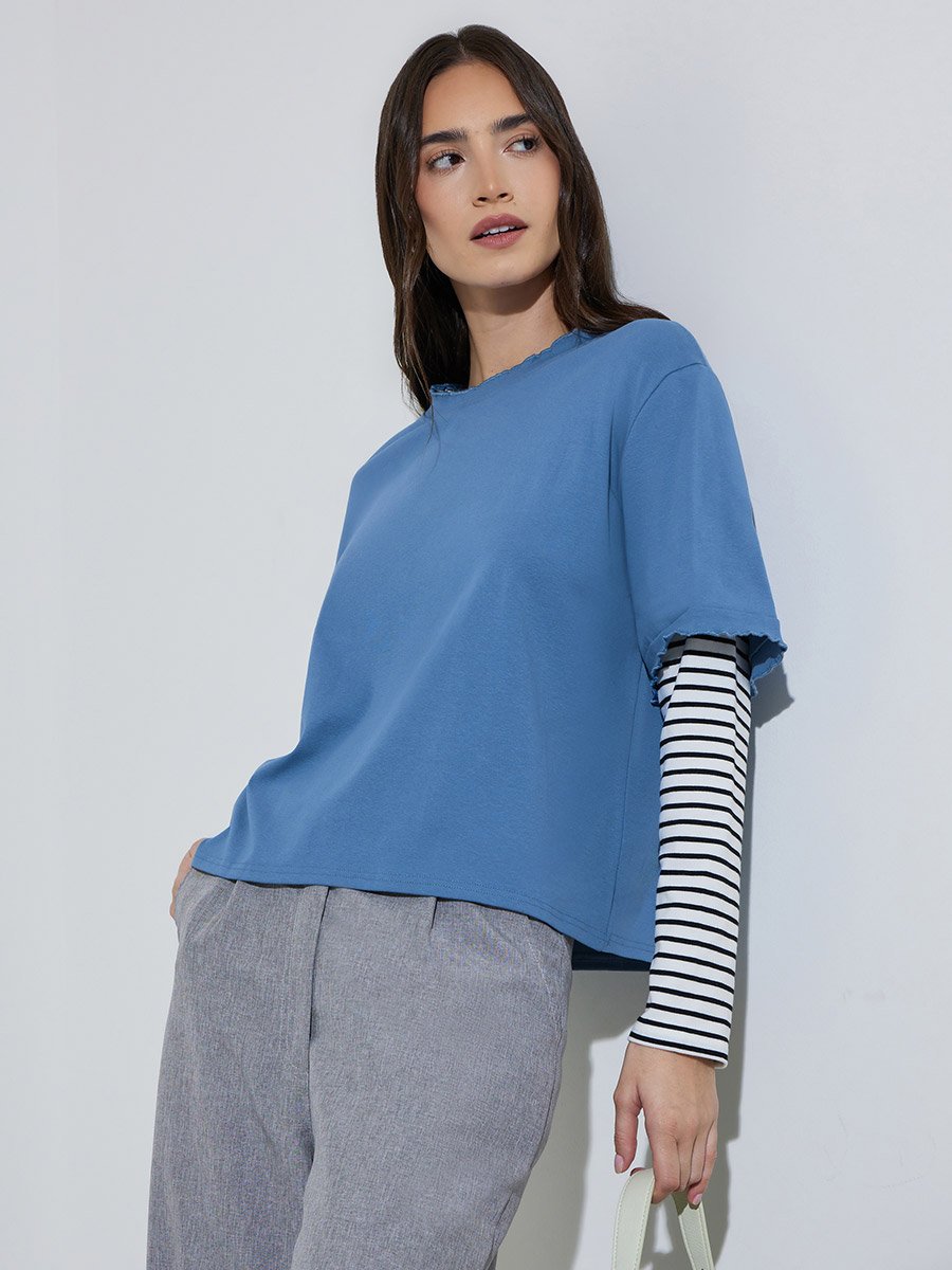 Multi-Color Striped Long Sleeves Layered Look Sweatshirt