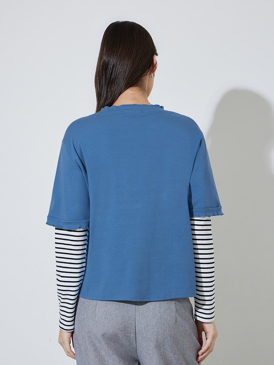Multi-Color Striped Long Sleeves Layered Look Sweatshirt