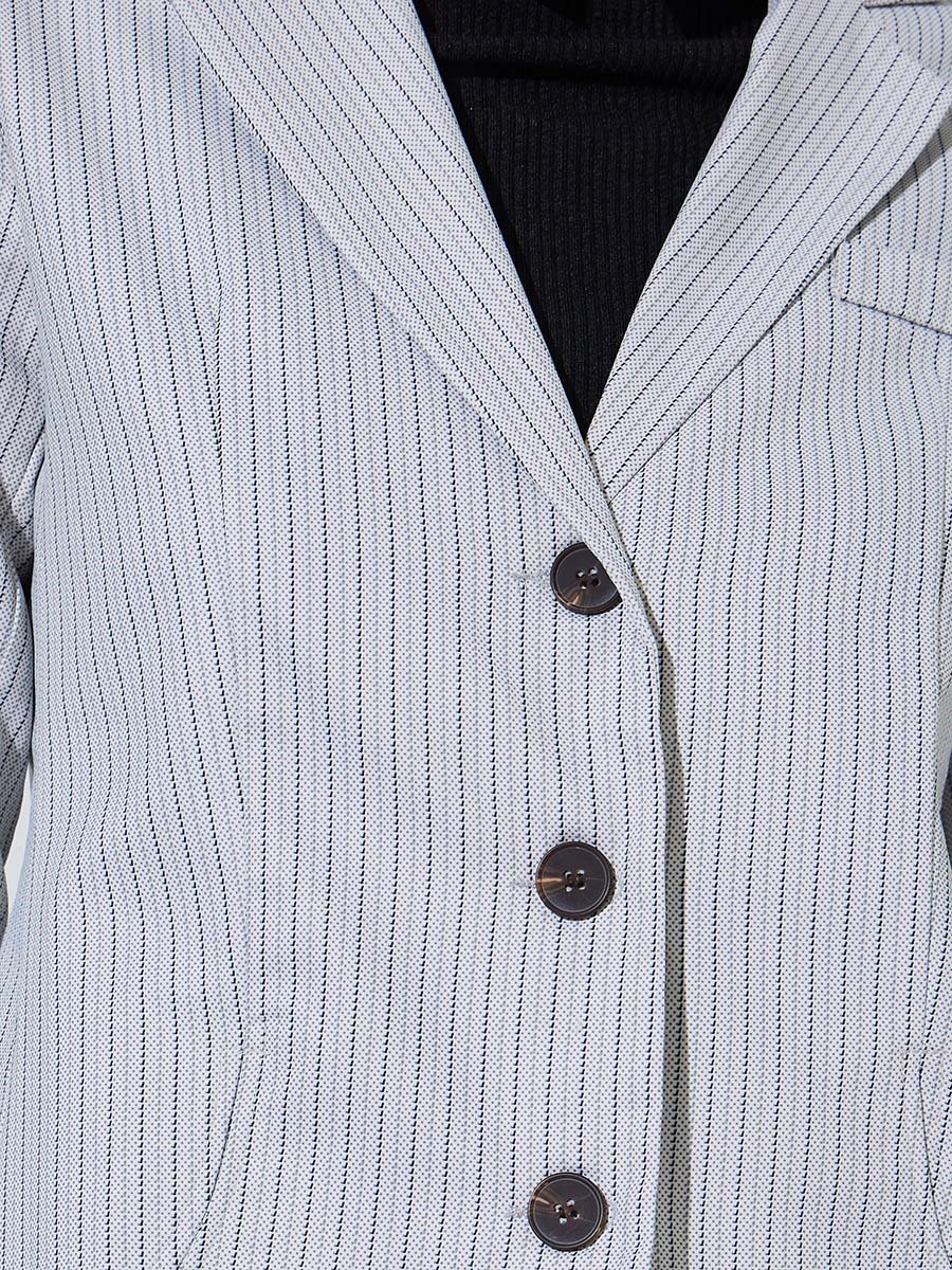 Grey Checked Buttoned Casual Blazer 