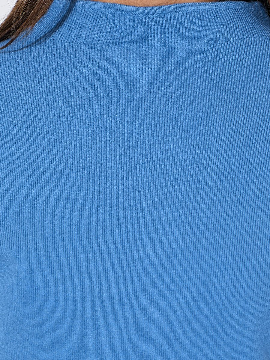 Blue Textured High Neck Regular Fit Sweater