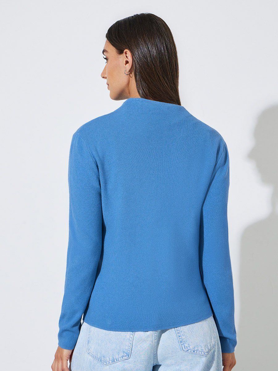 Blue Textured High Neck Regular Fit Sweater
