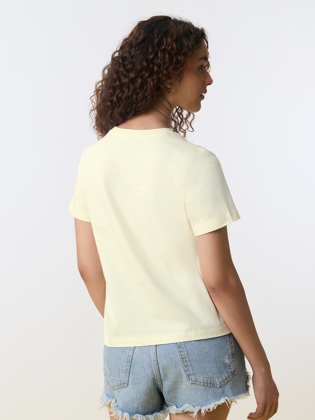 Yellow Embroidered Round Neck Cotton T-Shirt