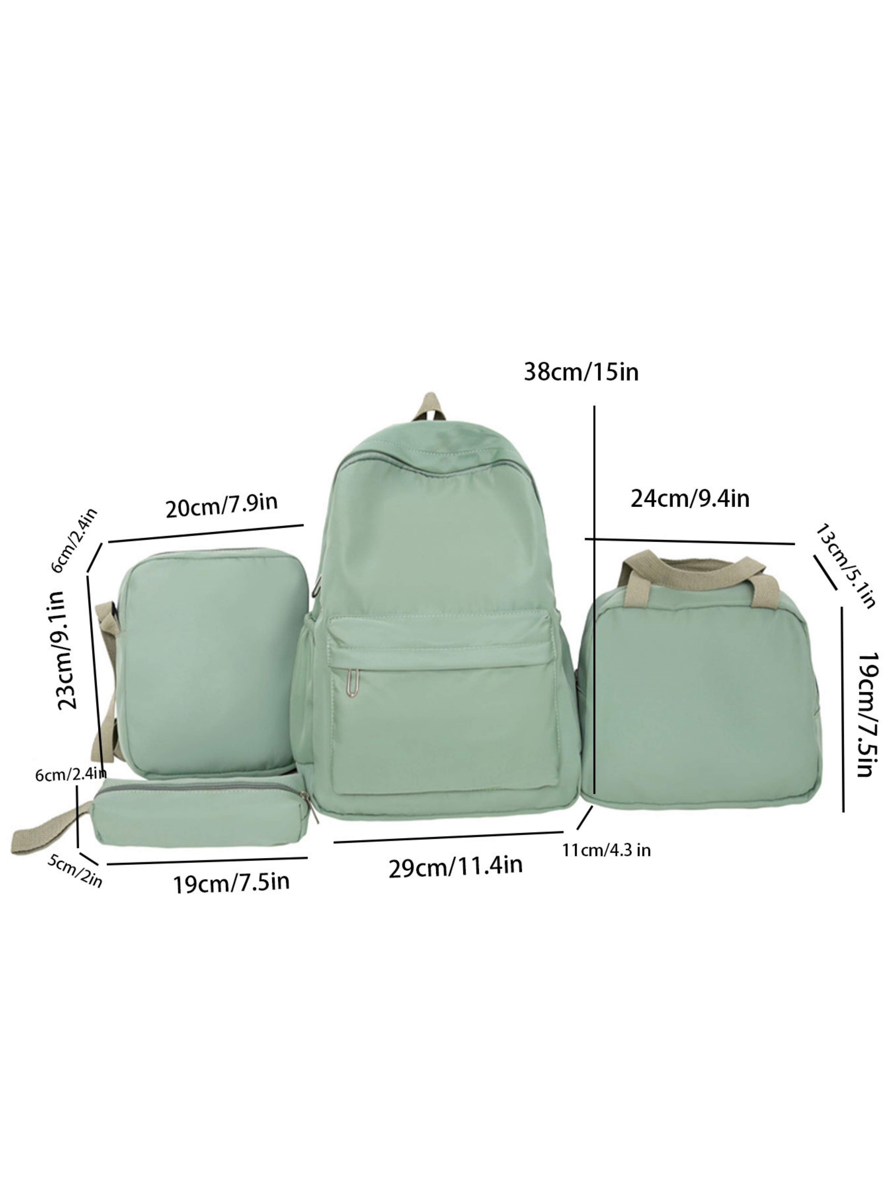 Set of 4 - Green Solid Backpack