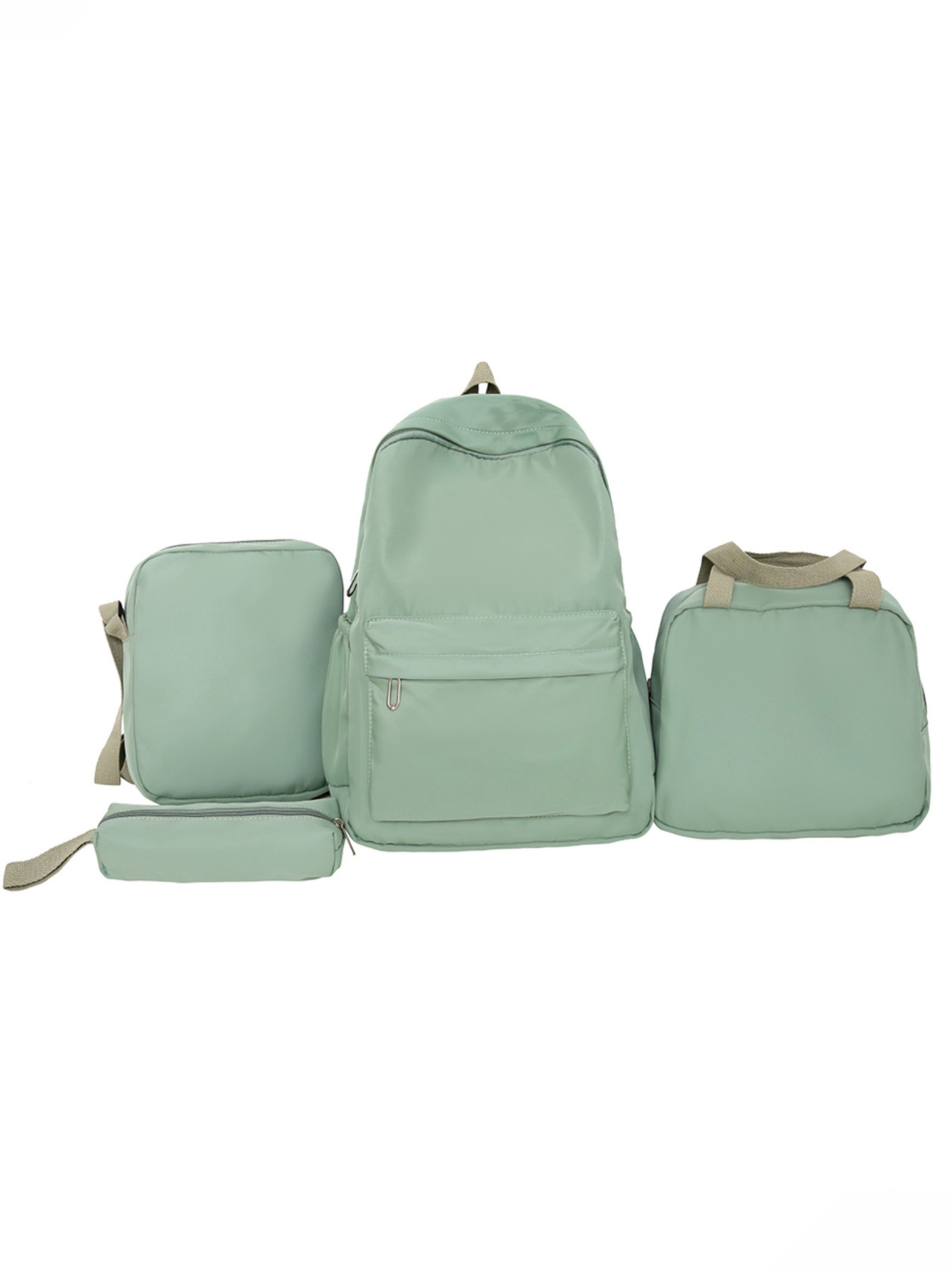 Set of 4 - Green Solid Backpack
