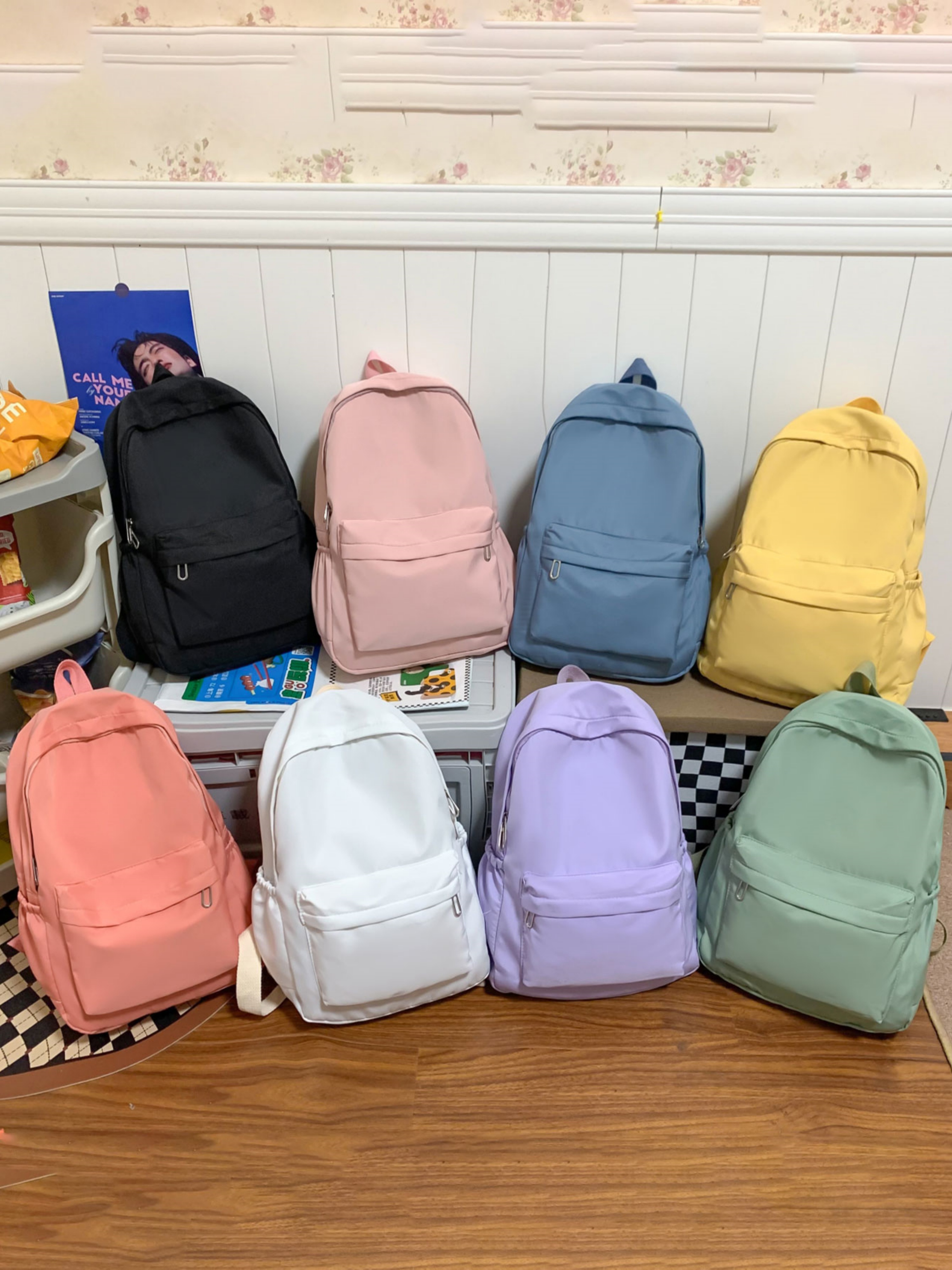Set of 4 - Green Solid Backpack