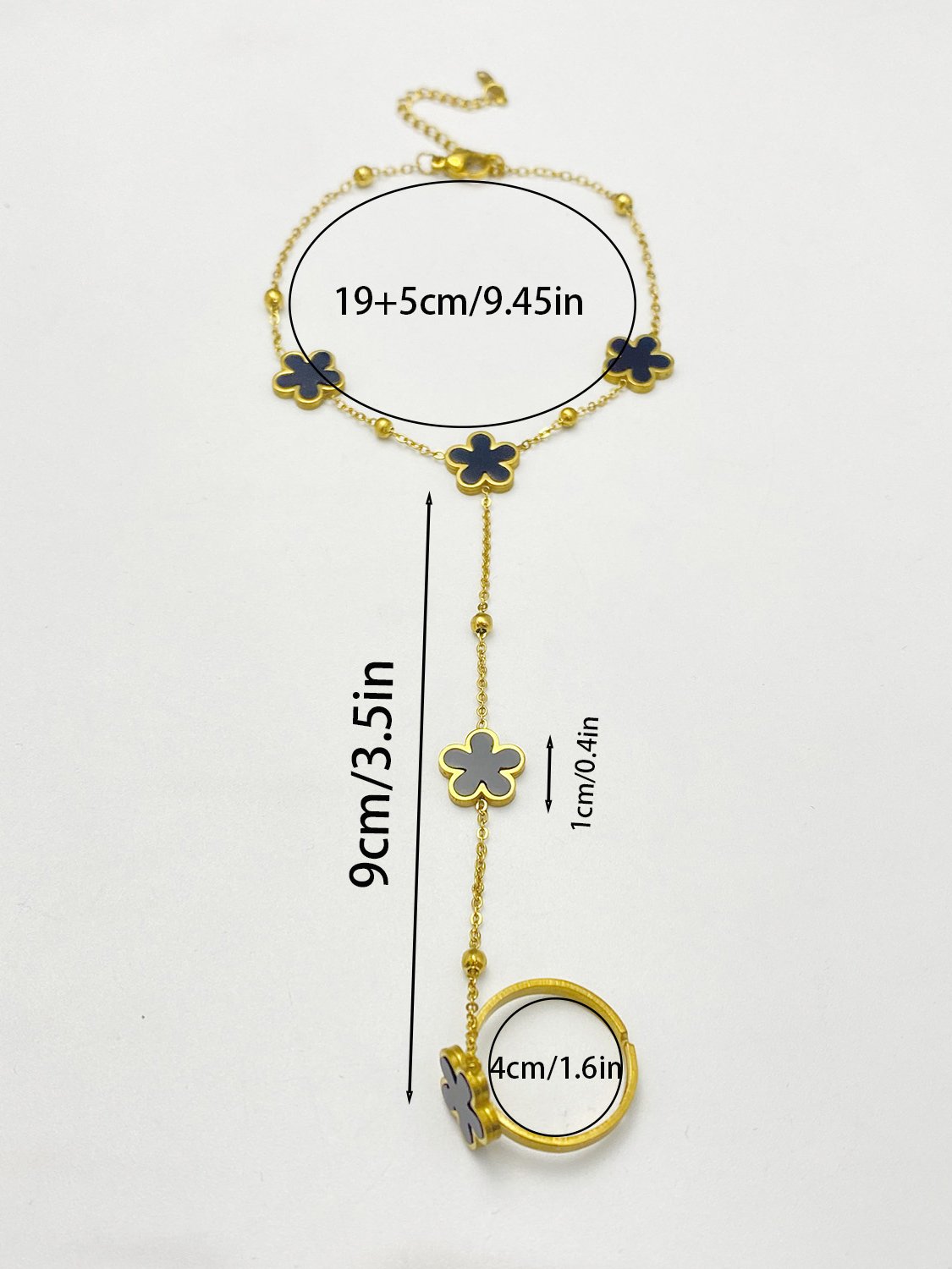 Gold Clover Hand Chain with Ring - Casual Wear, Single Piece.