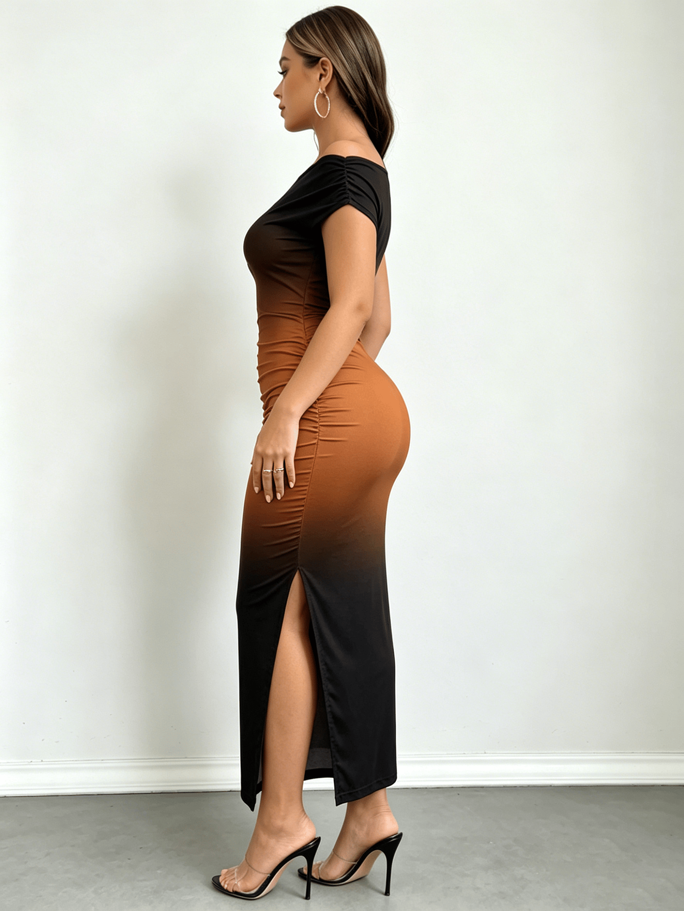 Black Gradient Print Bodycon Maxi Dress with Side Slit