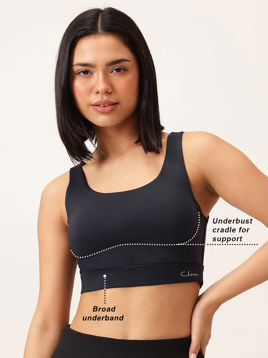 Navy Blue Solid Medium Impact Sports Bra with Removable Cup