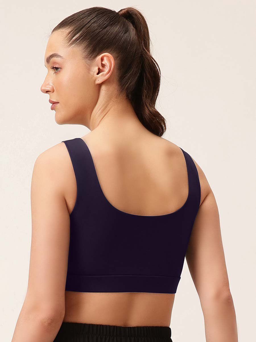 Navy Blue Solid Medium Impact Sports Bra with Removable Cup