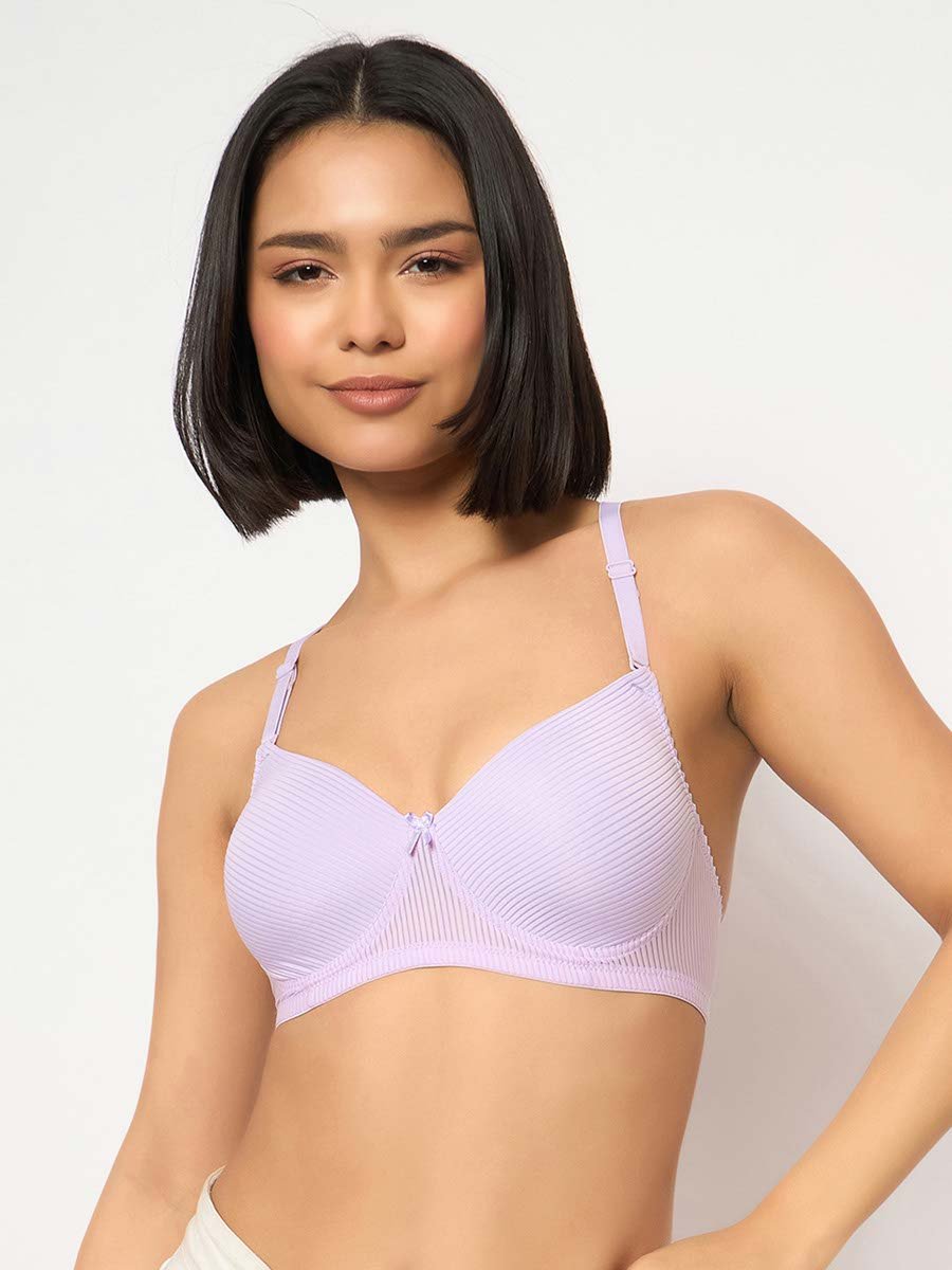 Purple Padded Non-Wired Full Coverage Self-Striped Multiway Bra