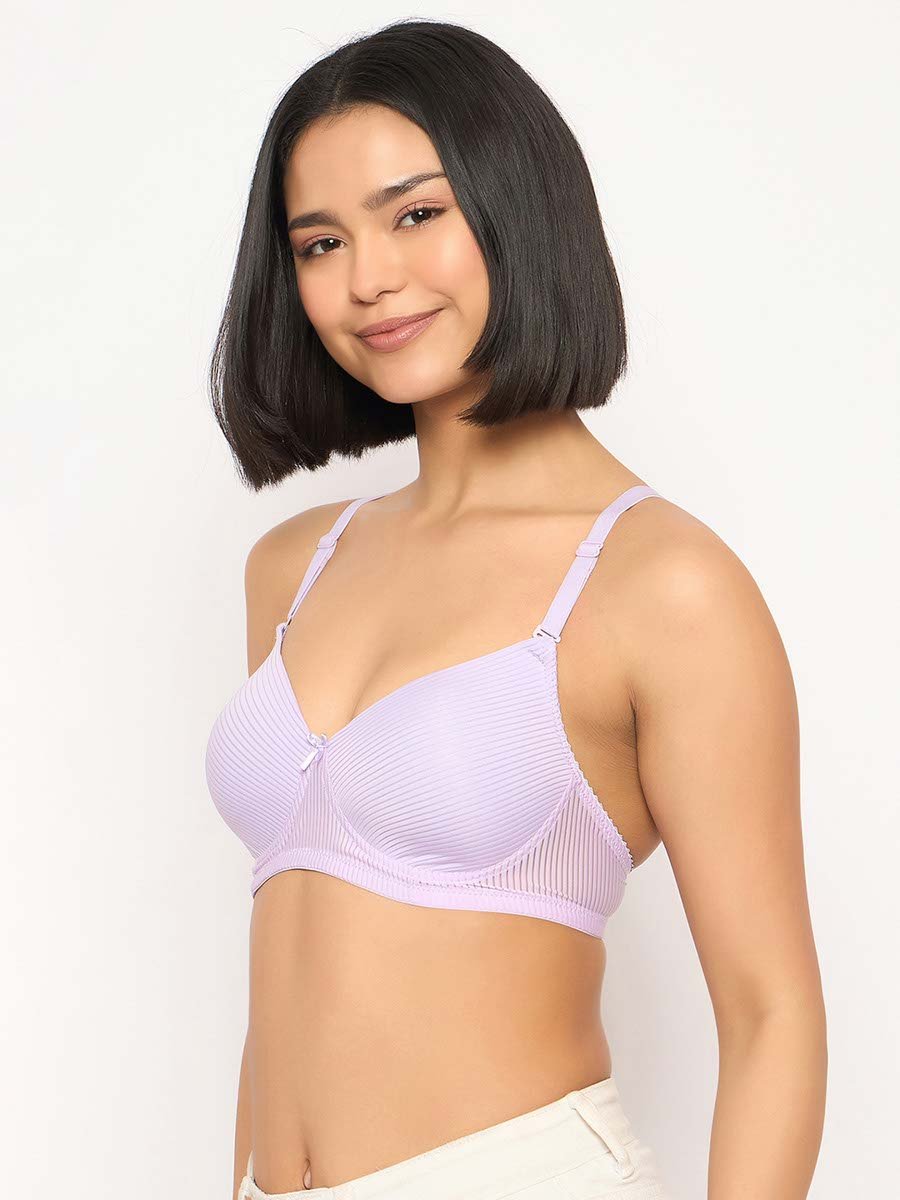 Purple Padded Non-Wired Full Coverage Self-Striped Multiway Bra