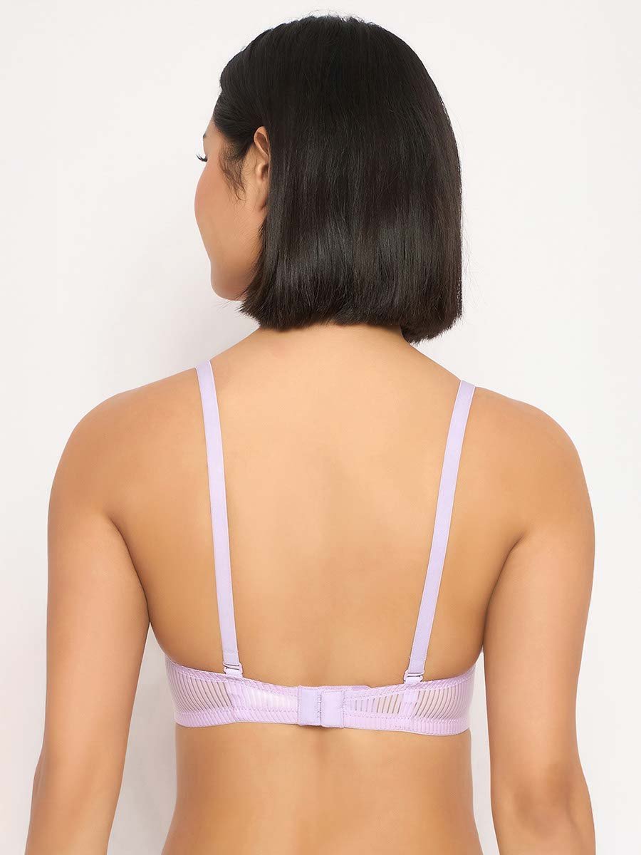 Purple Padded Non-Wired Full Coverage Self-Striped Multiway Bra