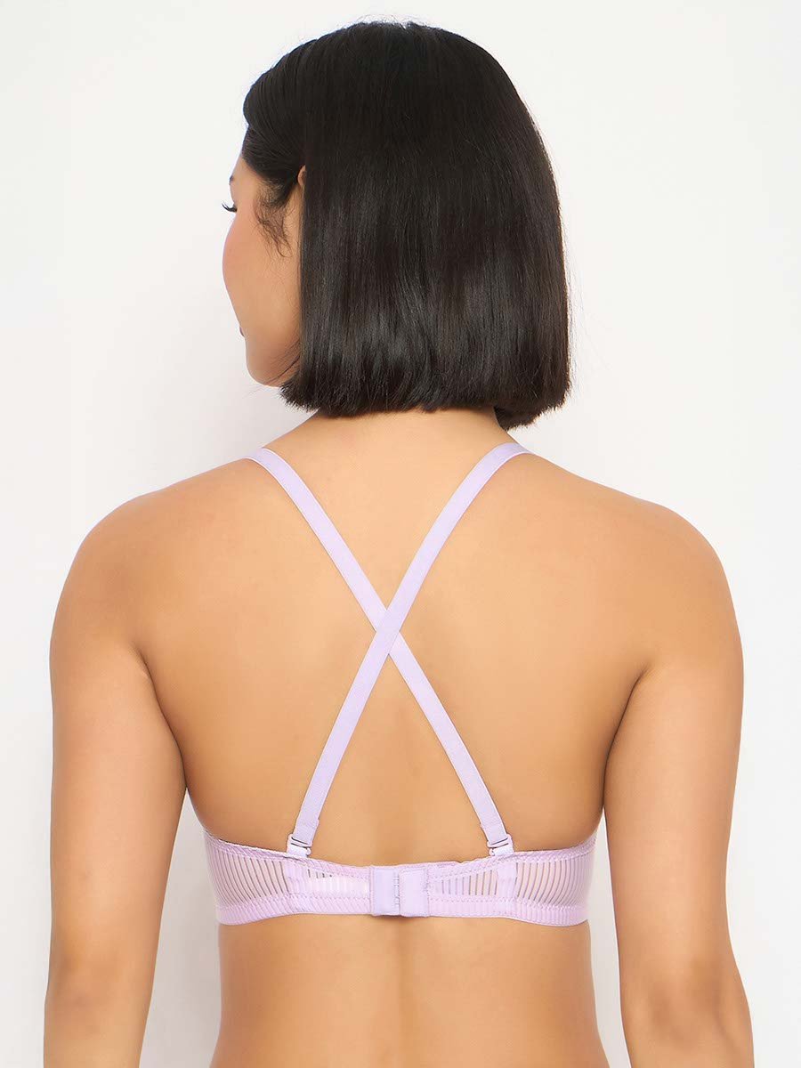 Purple Padded Non-Wired Full Coverage Self-Striped Multiway Bra