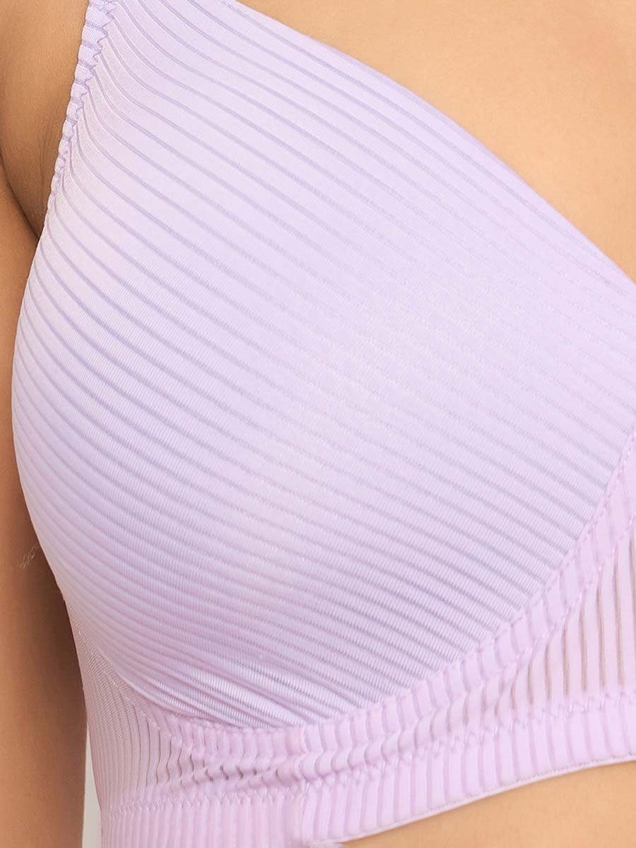 Purple Padded Non-Wired Full Coverage Self-Striped Multiway Bra