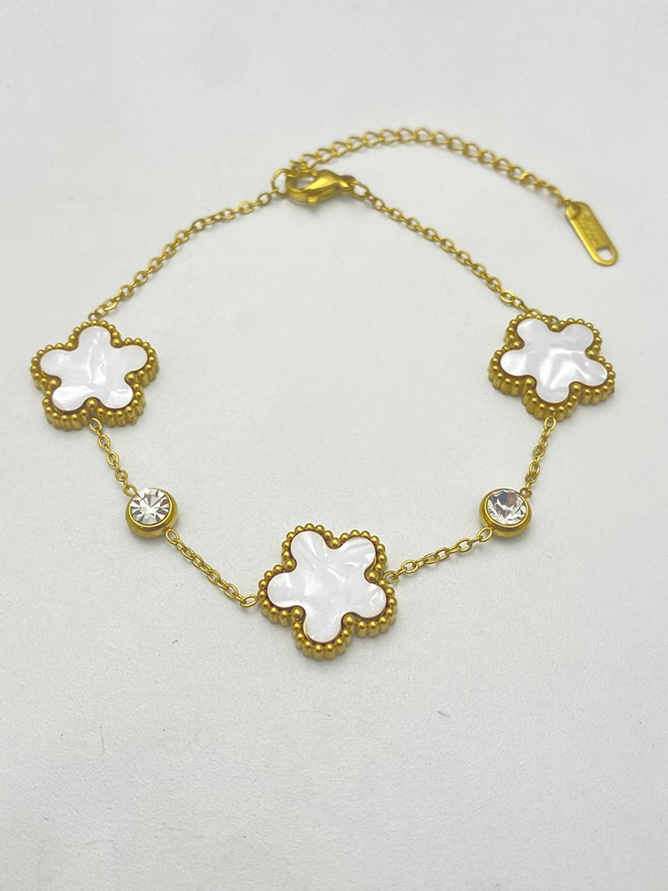 White Mother-of-Pearl Clover Charm Bracelet - Gold Tone.
