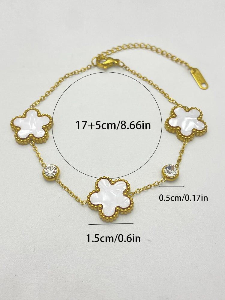 White Mother-of-Pearl Clover Charm Bracelet - Gold Tone.