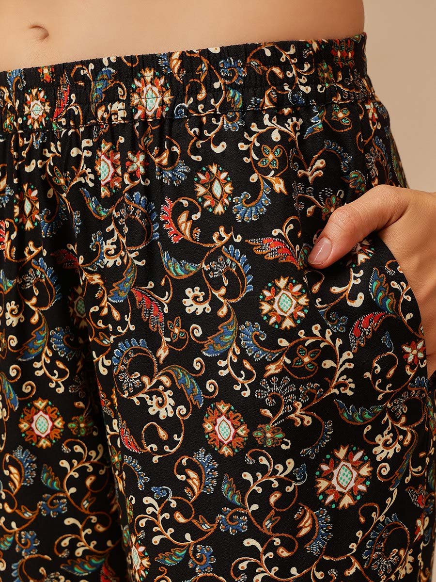 Black Paisley Print Shirt and Pants Pyjama Set