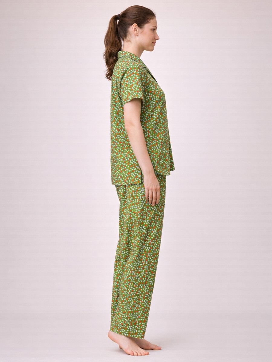 Green All Over Hear Print Shirt and Pants Pyjama Set