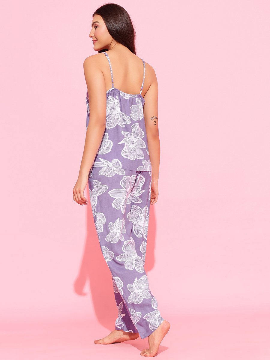 Pack of 3 - Light Purple Floral Print Robe, Cami and Pants Pyjama Set