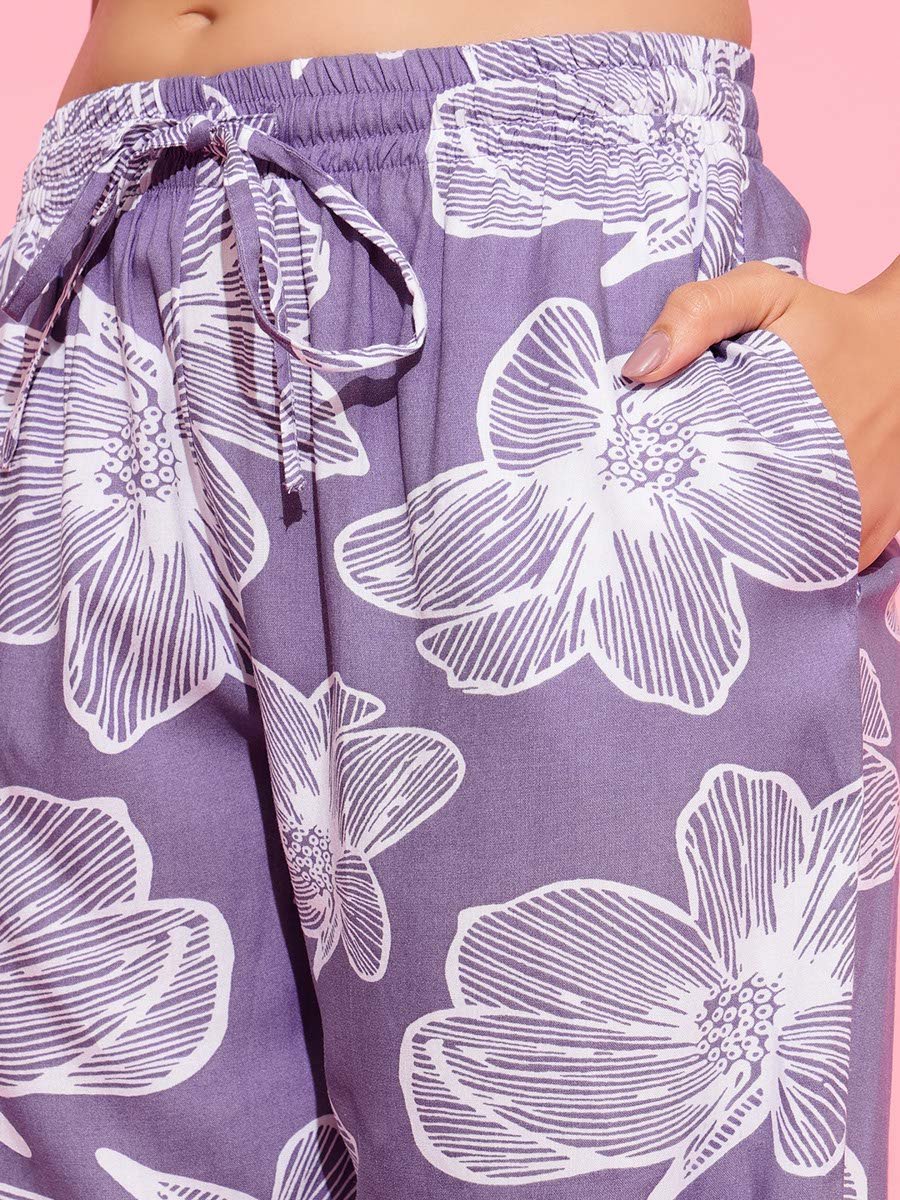 Pack of 3 - Light Purple Floral Print Robe, Cami and Pants Pyjama Set