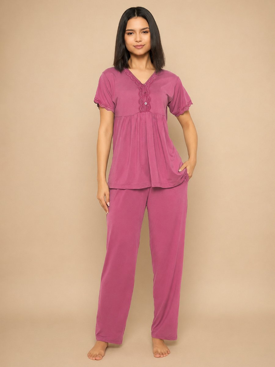 Peplum Top & Pyjama Set in Dark Purple