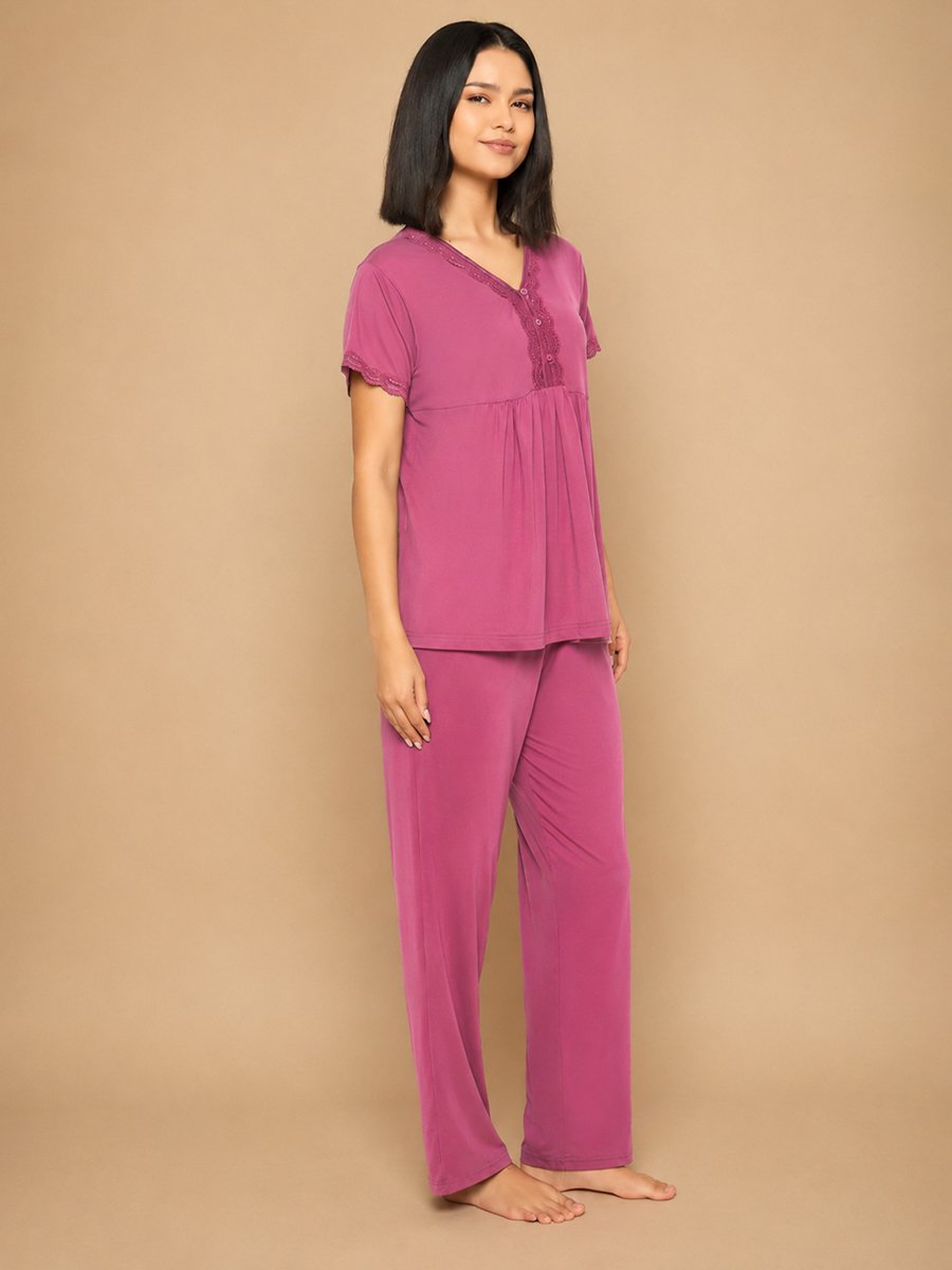Peplum Top & Pyjama Set in Dark Purple