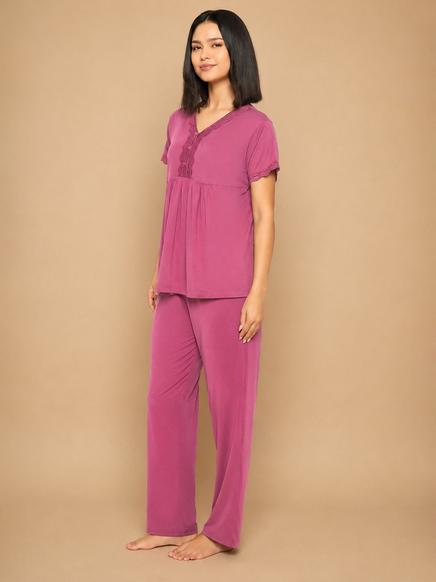 Peplum Top & Pyjama Set in Dark Purple