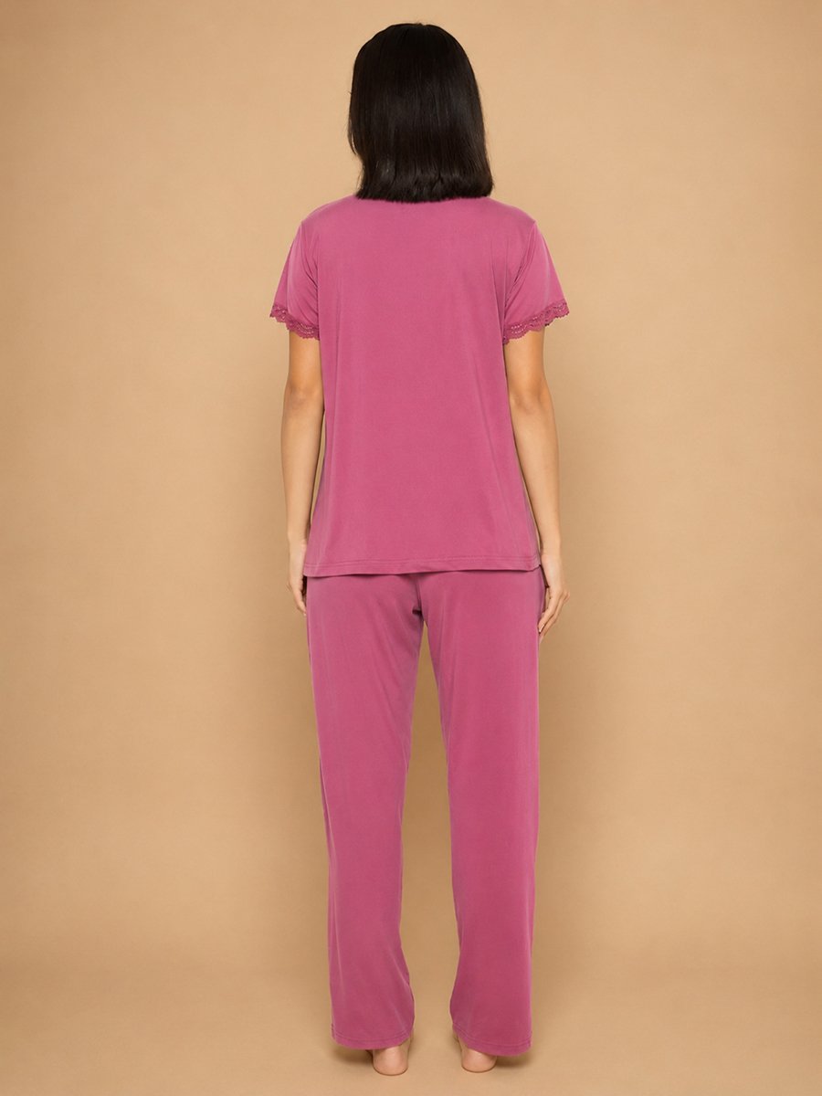 Peplum Top & Pyjama Set in Dark Purple
