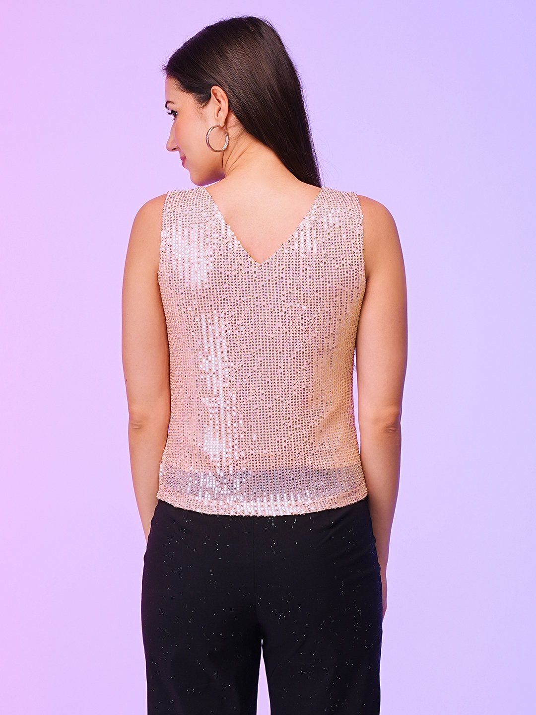 Pink Sequin Embellished Sleeveless Top