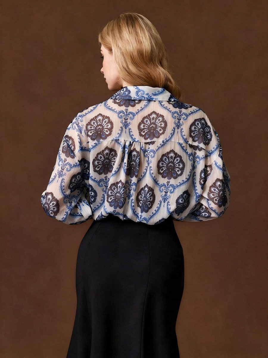 Dark Blue Floral Long Sleeve Shirt
