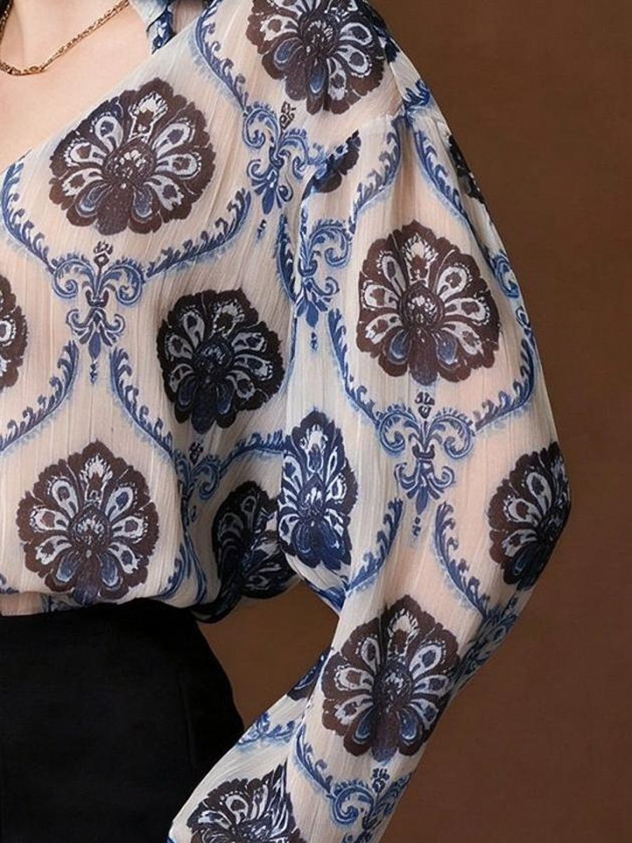 Dark Blue Floral Long Sleeve Shirt