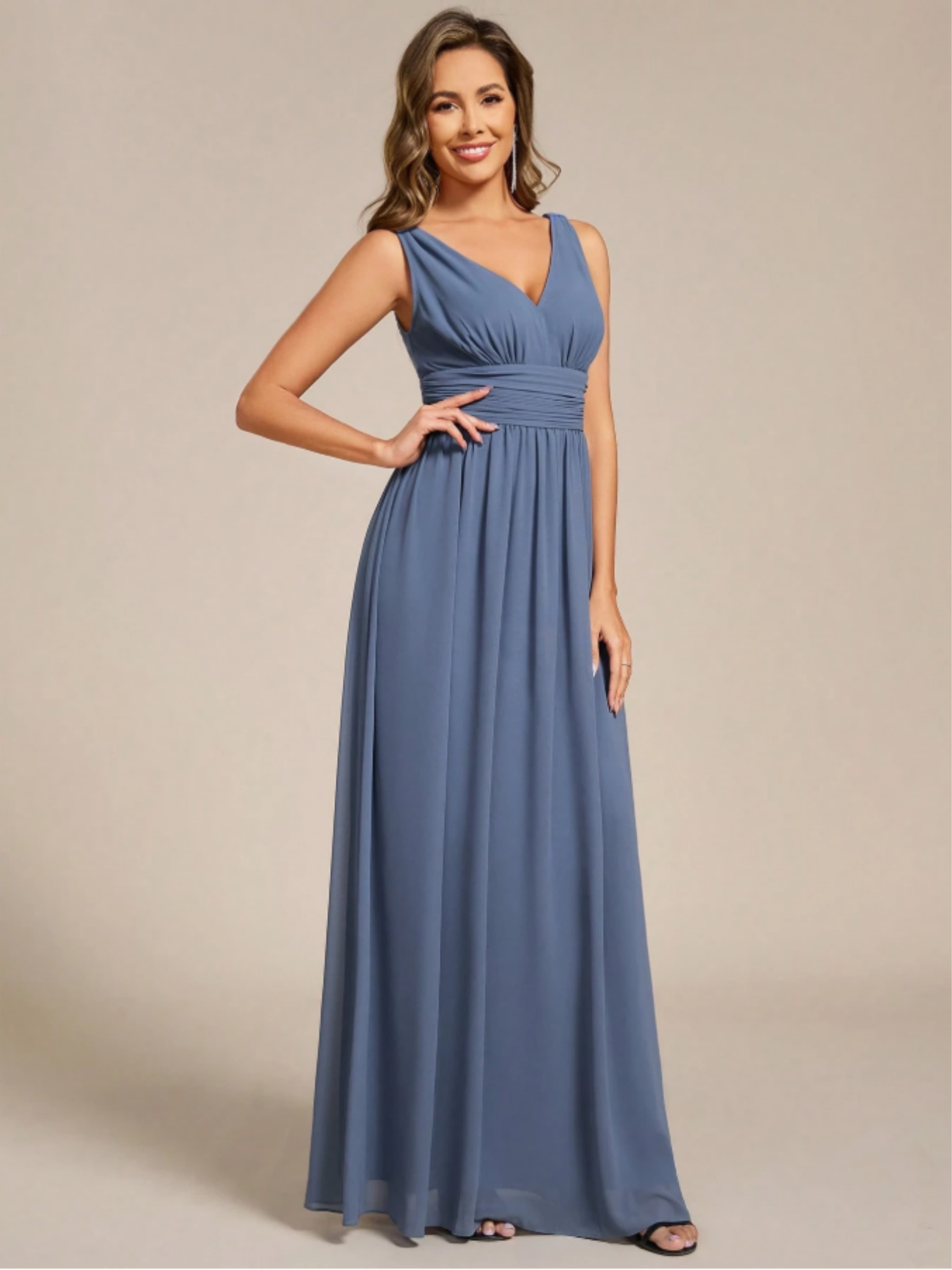Blue Sleeveless Maxi A-Line Dress
