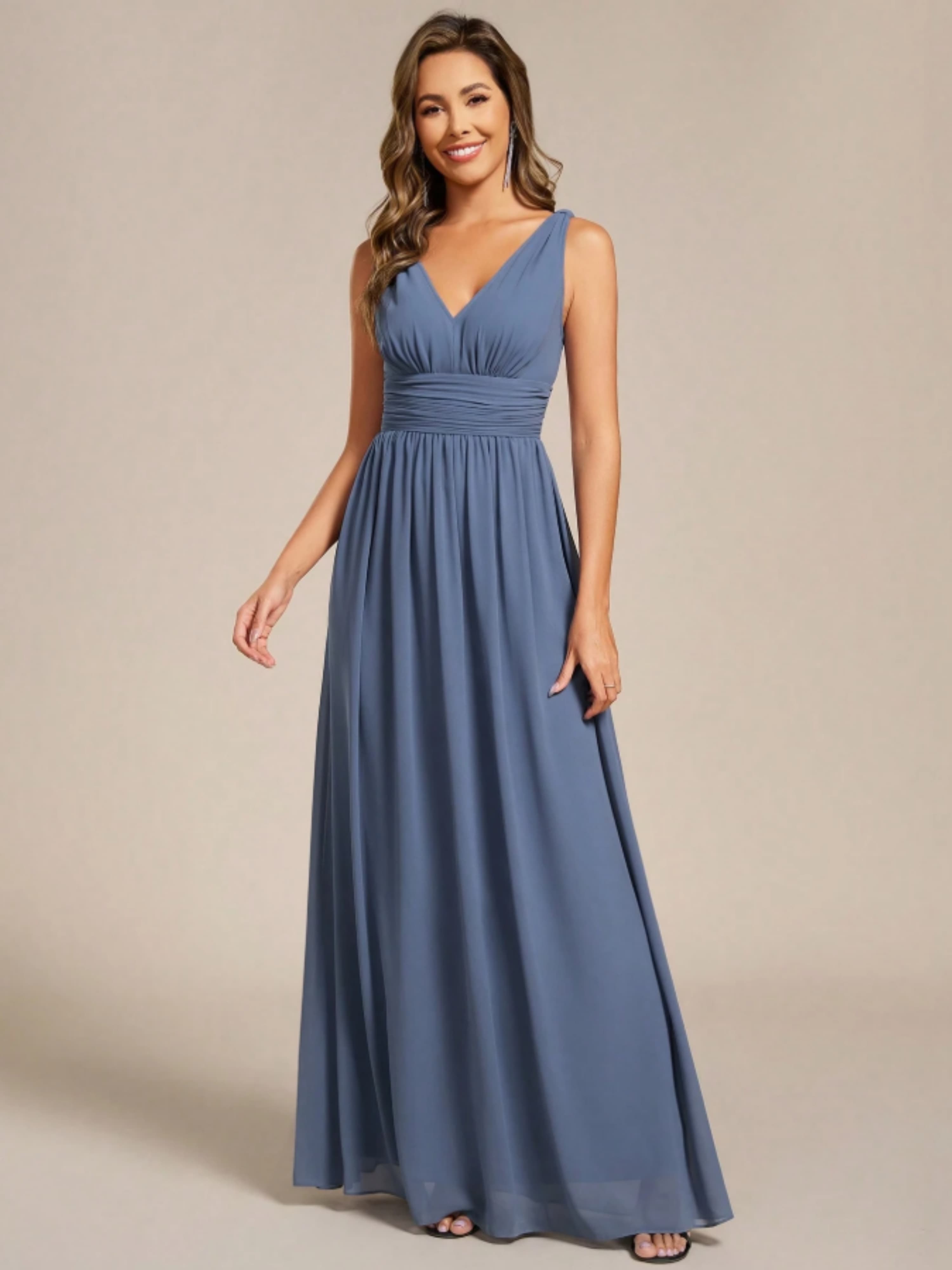Blue Sleeveless Maxi A-Line Dress