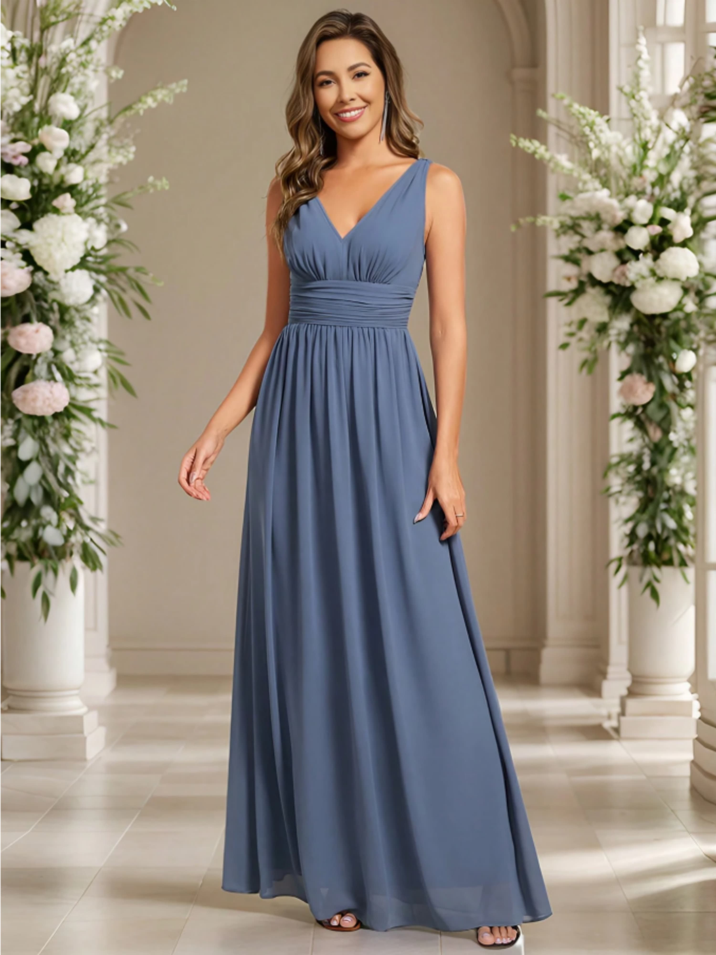 Blue Sleeveless Maxi A-Line Dress