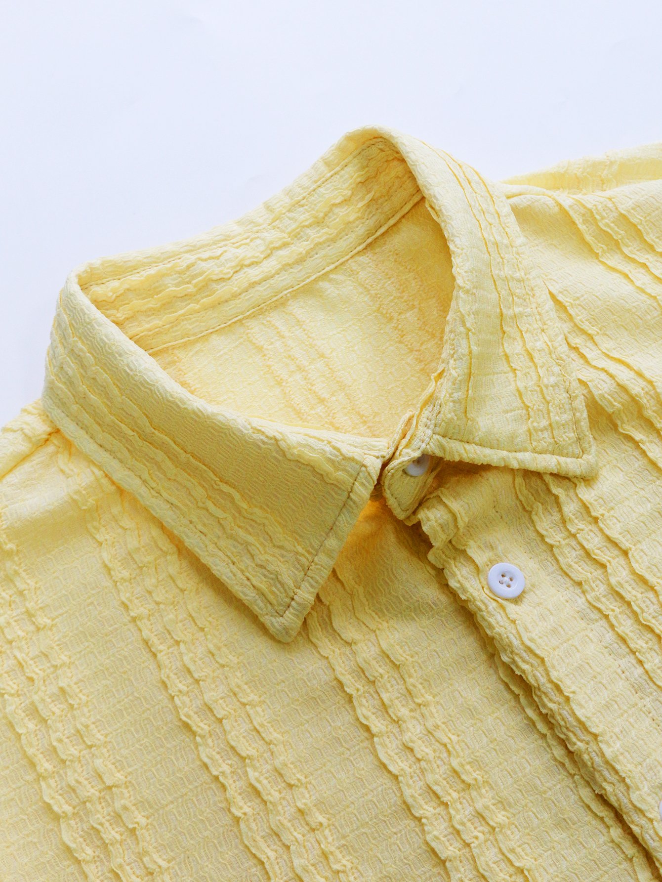 Yellow Textured Spread Collar Casual Shirt