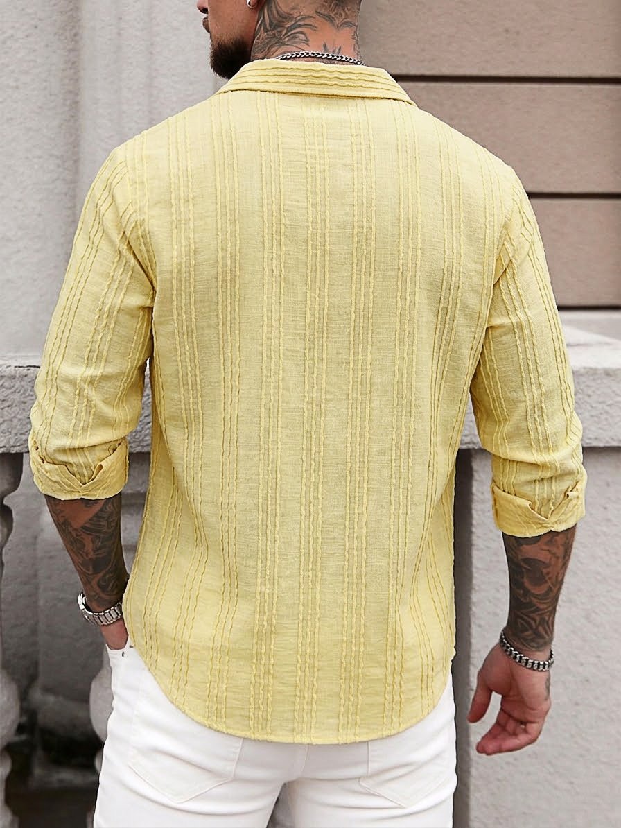 Yellow Textured Spread Collar Casual Shirt