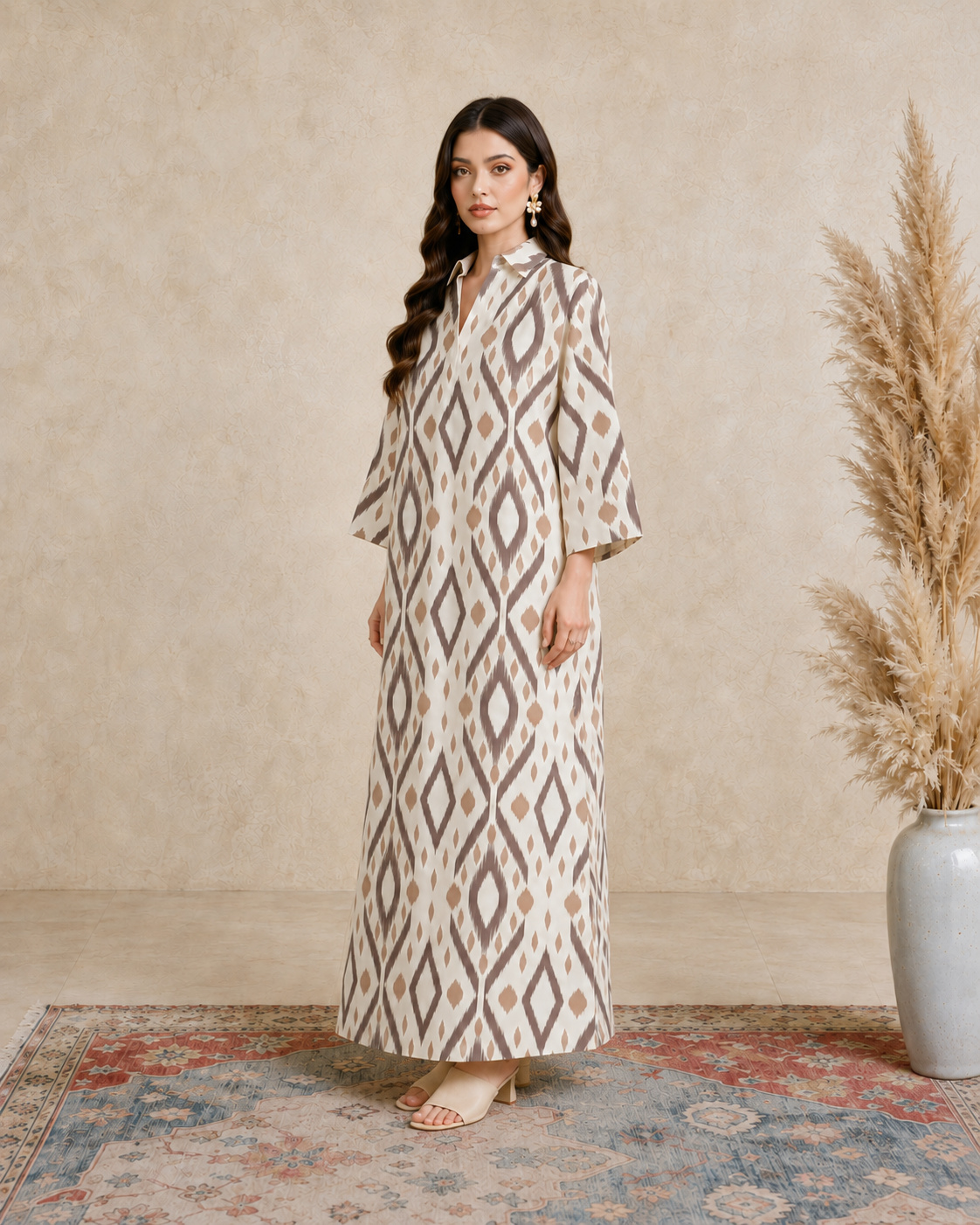 Multi All Over Print Open Collar Jalabiya