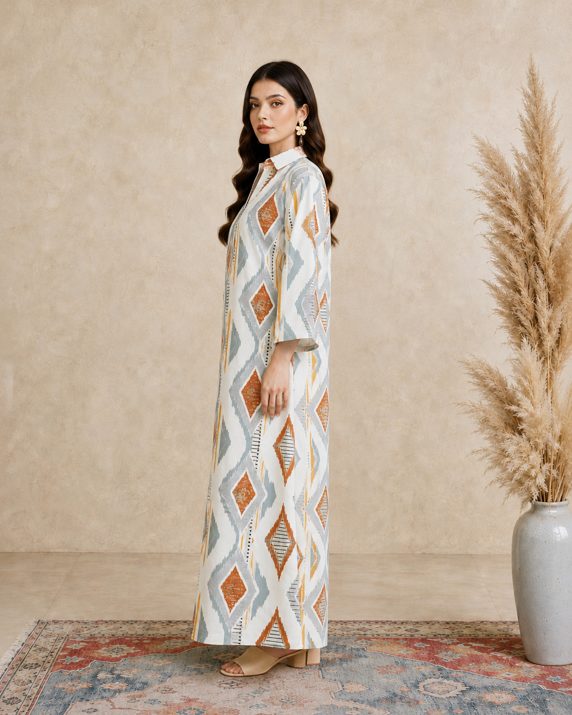 Multi Printed Open Collar Jalabiya