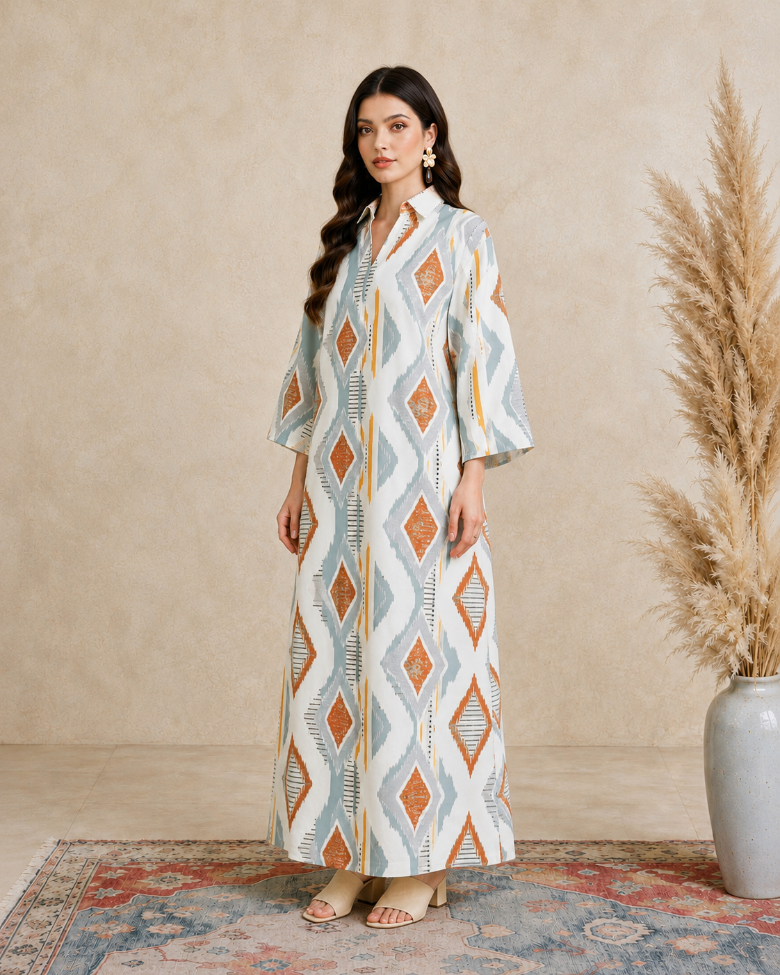 Multi Printed Open Collar Jalabiya