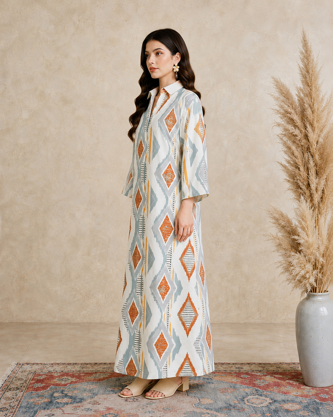 Multi Printed Open Collar Jalabiya
