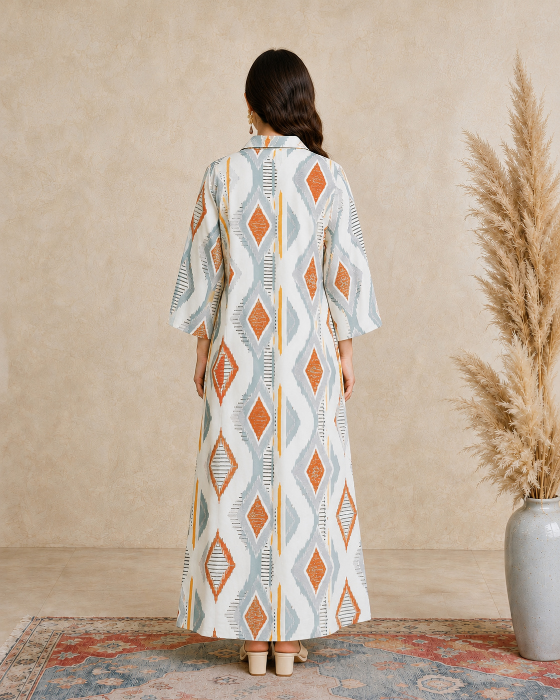 Multi Printed Open Collar Jalabiya