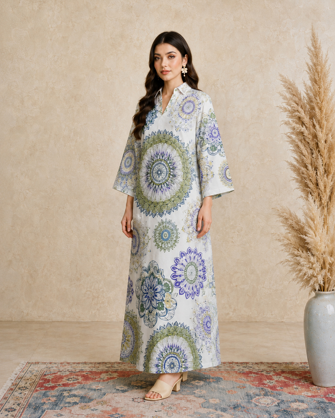 Multi Long Sleeves Open Collar Jalabiya
