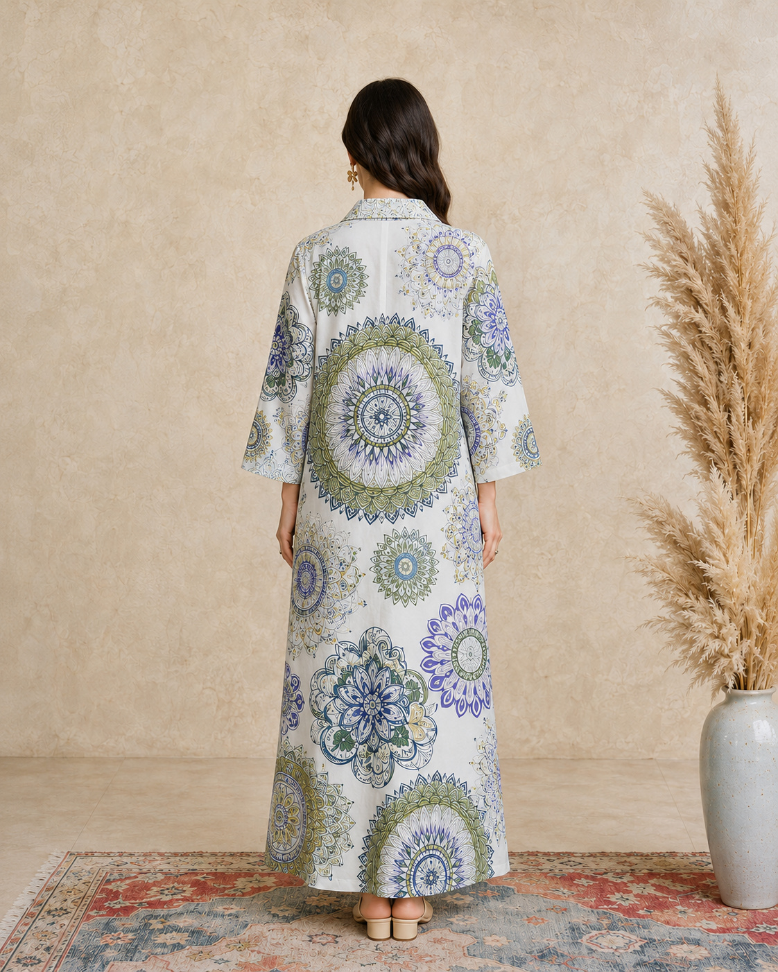 Multi Long Sleeves Open Collar Jalabiya