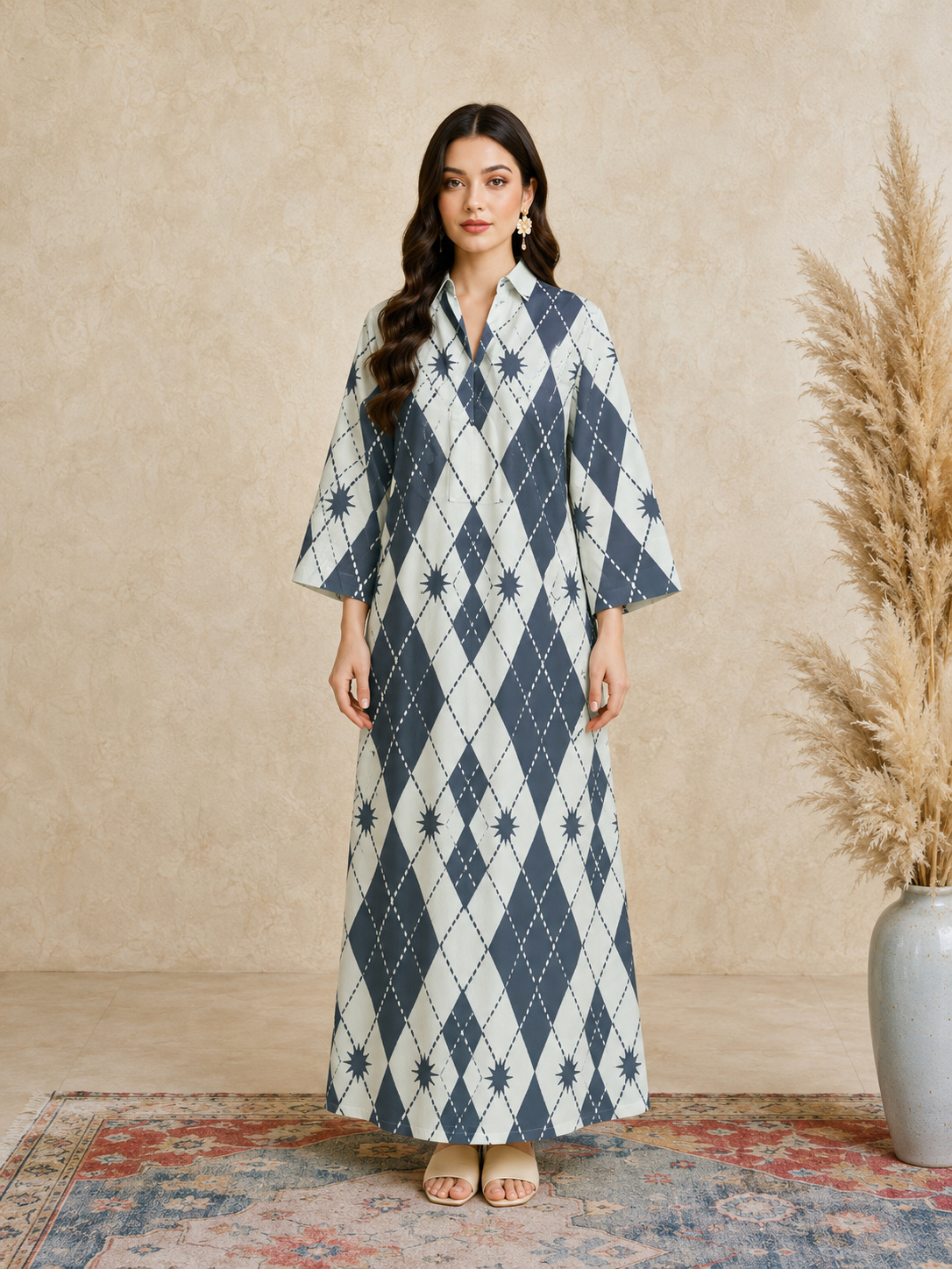 Multi All Over Print Open Collar Jalabiya
