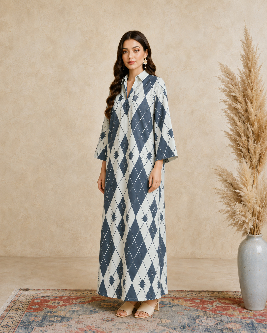 Multi All Over Print Open Collar Jalabiya